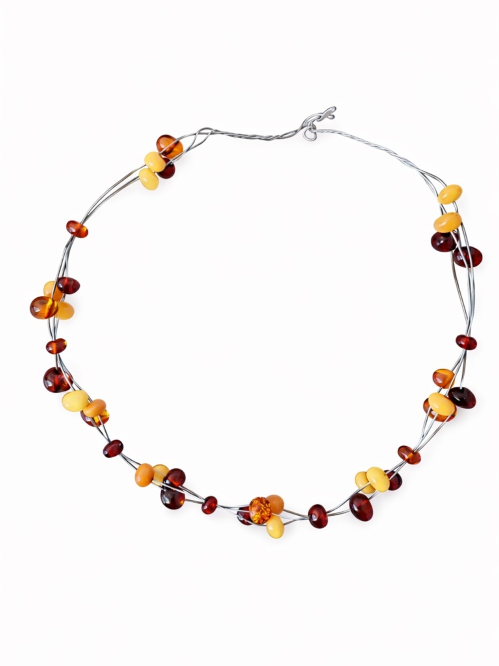 Amber and Yellow Beaded Necklace on Wire